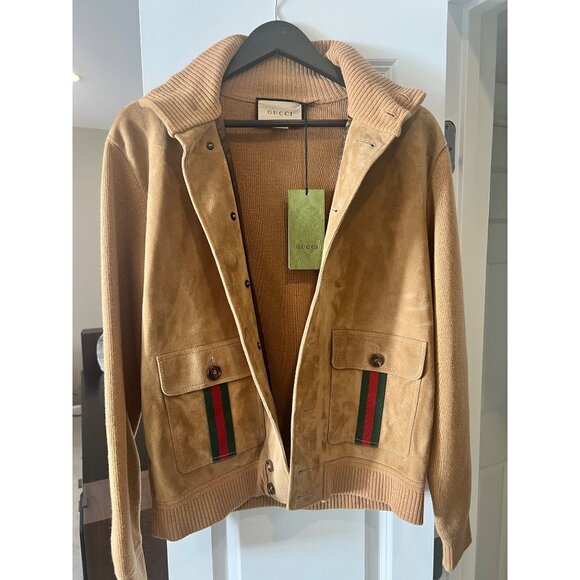 Gucci Unisex XS Tan Suede with Knit & Signature Stripe Accents (NWT) - Picture 3 of 10